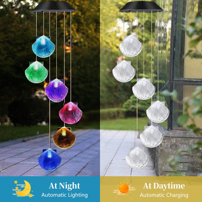 Hanging Solar Lights Wind Chime Light 6 Coloful LED Shell Shaped Design Landscape Lamp Night Light for Courtyard Garden - Image 3