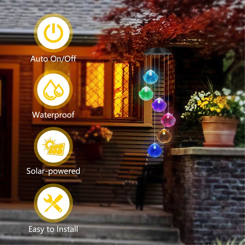 Hanging Solar Lights Wind Chime Light 6 Coloful LED Shell Shaped Design Landscape Lamp Night Light for Courtyard Garden - Image 2