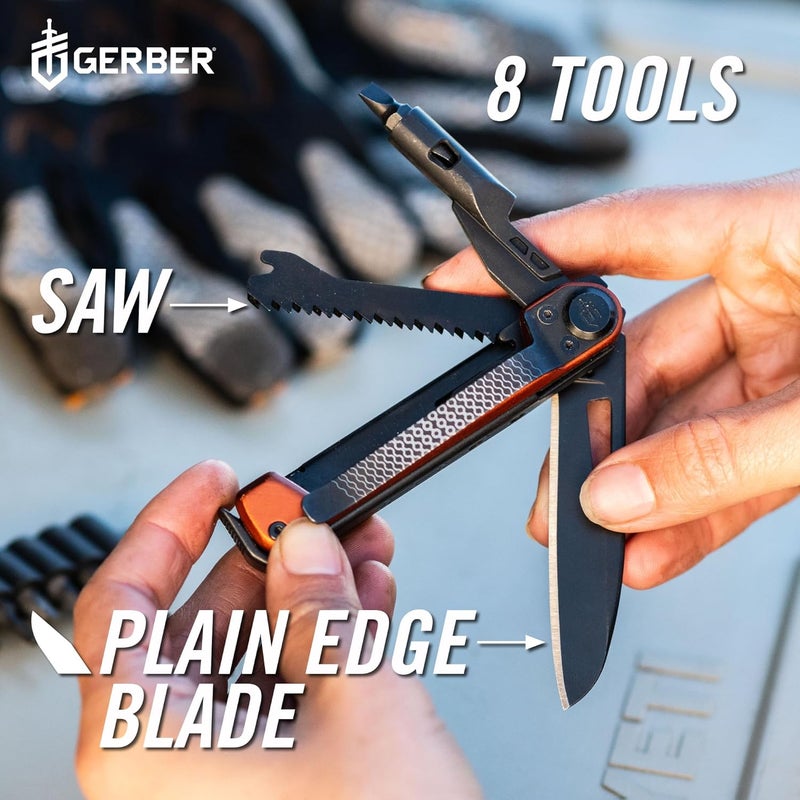 Gerber أداة متعددة الاستخدامات 8 في 1 من جير أرمبار - شفرة حادة بطول 2.5 بوصة، قضيب رافعة، مطرقة - معدات وأدوات EDC - فضي - Image 3
