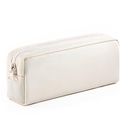 DOBMIT Big Capacity Pencil Case, Pure Color Pen Pouch with Zipper Stationary Storage Bag for Adult Students Officers, Cream White - Image 5