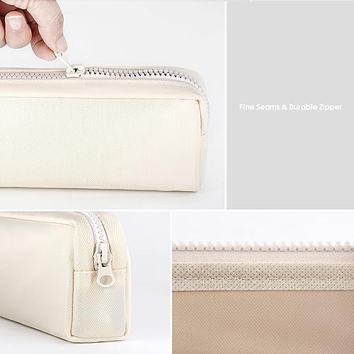 DOBMIT Big Capacity Pencil Case, Pure Color Pen Pouch with Zipper Stationary Storage Bag for Adult Students Officers, Cream White - Image 4