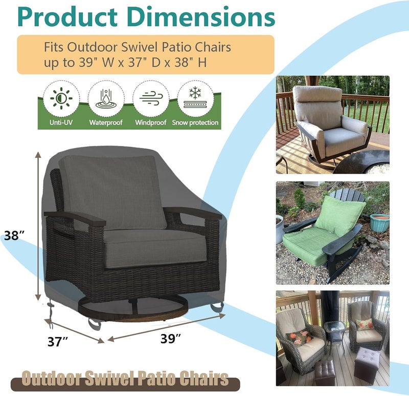 Oslimea Outdoor Swivel Chair Covers Waterproof, 2 Pack Patio Chair Covers for Outdoor Furniture Heavy Duty Lawn Furniture Covers for Winter, 39"W x 37"D x 38"H - Image 2