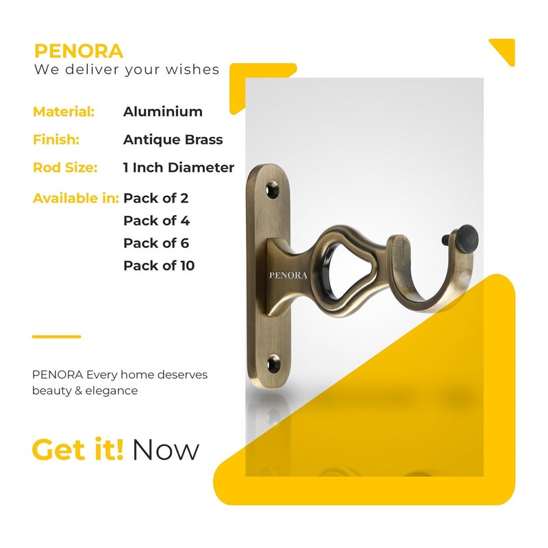 Penora Curtain Brackets Aluminium Curtain Rod Holder with Finials Set for 1 Inch Door and Window Curtain Rod Support Fittings Curtain Rod Holder Curtain Accessories Antique Brass 6 Pair 12 pcs - Image 3