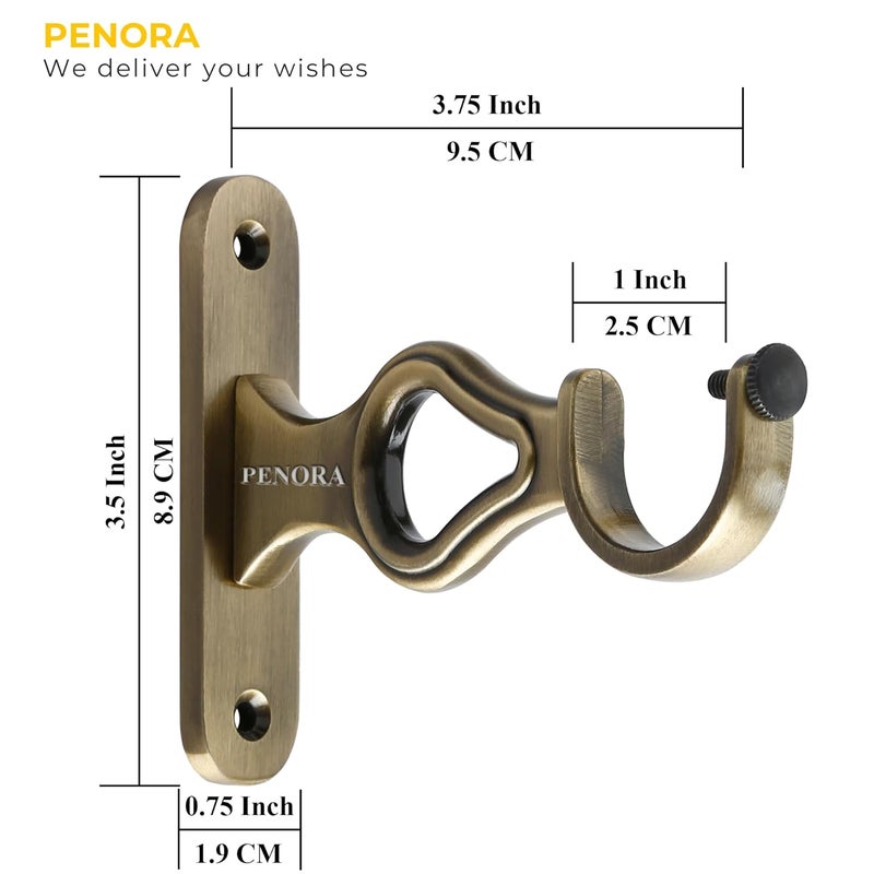 Penora Curtain Brackets Aluminium Curtain Rod Holder with Finials Set for 1 Inch Door and Window Curtain Rod Support Fittings Curtain Rod Holder Curtain Accessories Antique Brass 6 Pair 12 pcs - Image 2