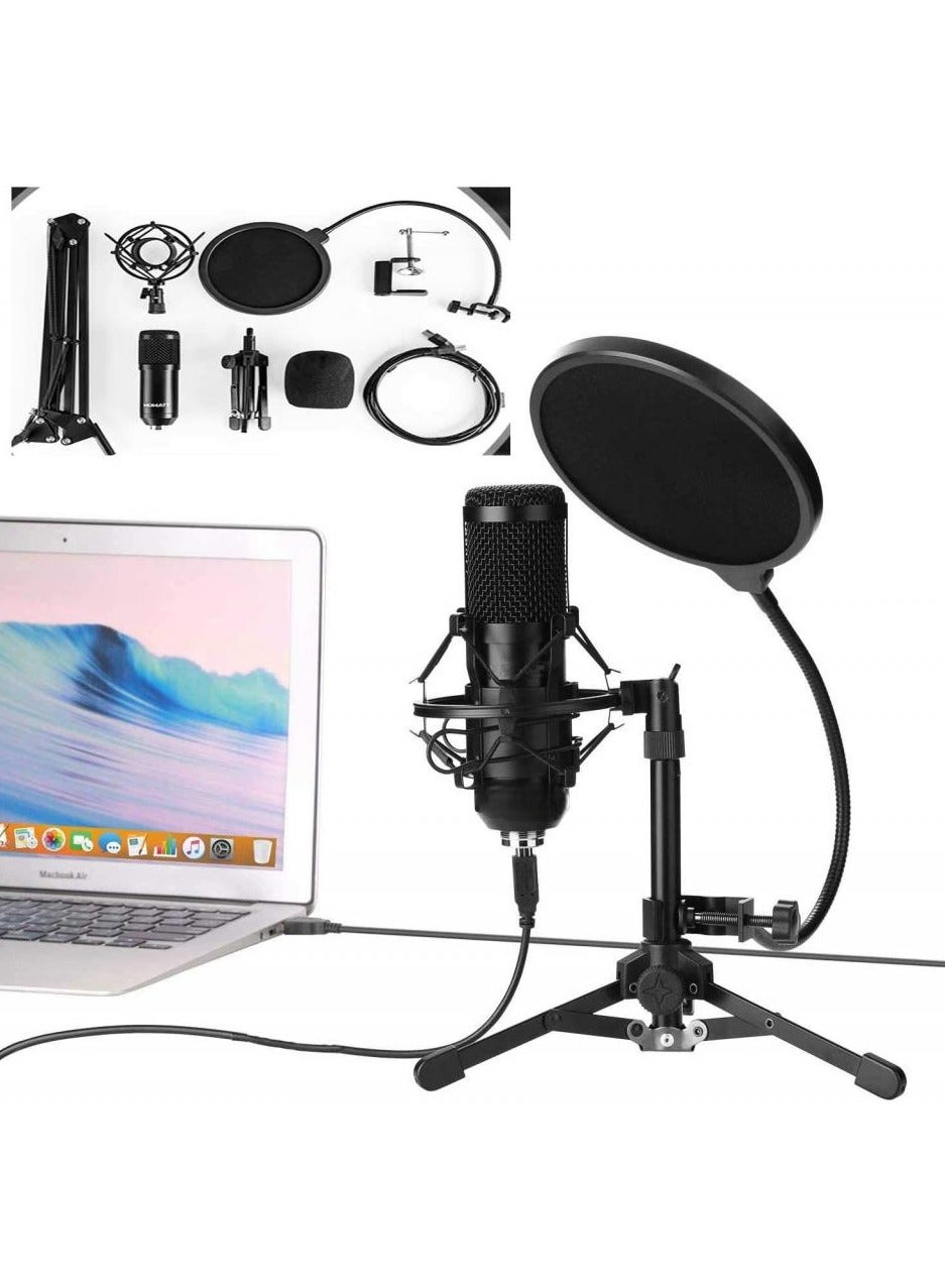 USB Microphone Kit PC Podcast USB Cardioid Condenser Bundle For Computer Recording Studio Broadcasting Gaming Streaming Youtube Karaoke TikTok Skype Plug & Play