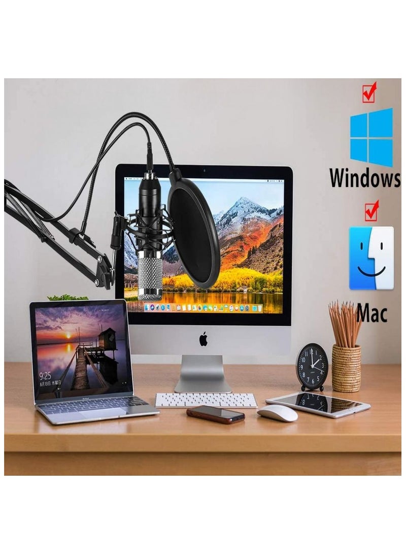 USB Microphone Kit PC Podcast USB Cardioid Condenser Bundle For Computer Recording Studio Broadcasting Gaming Streaming Youtube Karaoke TikTok Skype Plug & Play  - Image 5