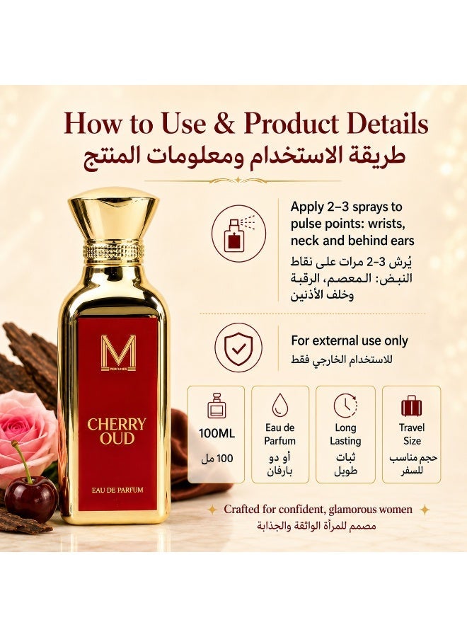 VM PERFUMES Cherry Oud Eau de Parfum for Women 100ml – Luxurious Cherry, Turkish Rose, Leather & Oud Fragrance - Image 3