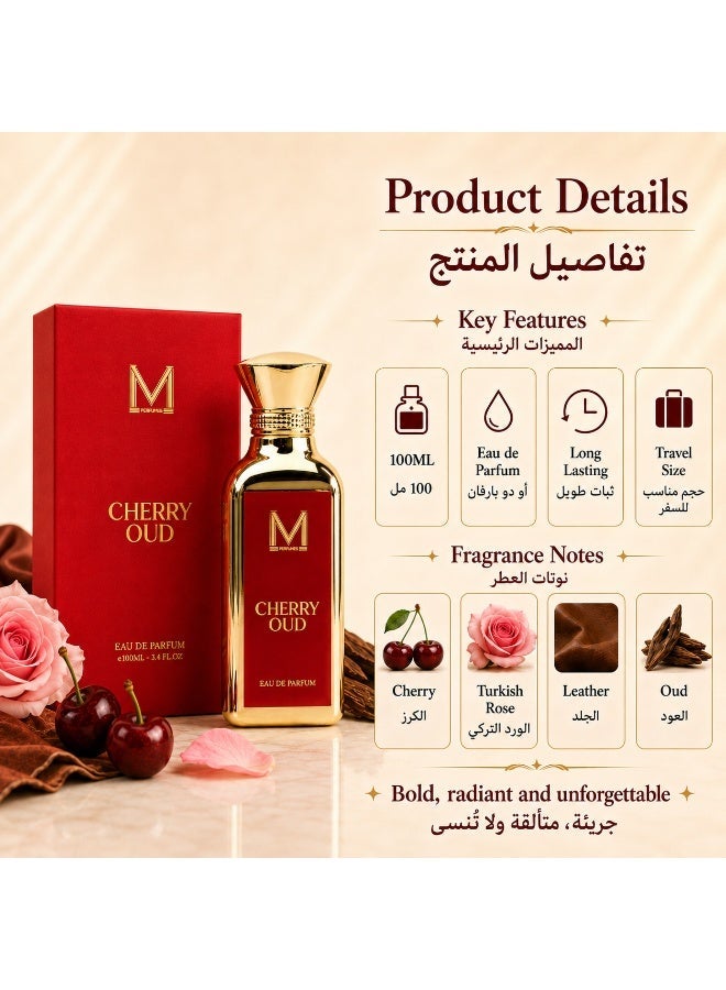 VM PERFUMES Cherry Oud Eau de Parfum for Women 100ml – Luxurious Cherry, Turkish Rose, Leather & Oud Fragrance - Image 2