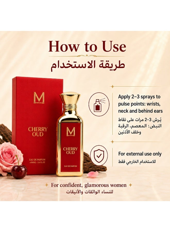 VM PERFUMES Cherry Oud Eau de Parfum for Women 100ml – Luxurious Cherry, Turkish Rose, Leather & Oud Fragrance - Image 4