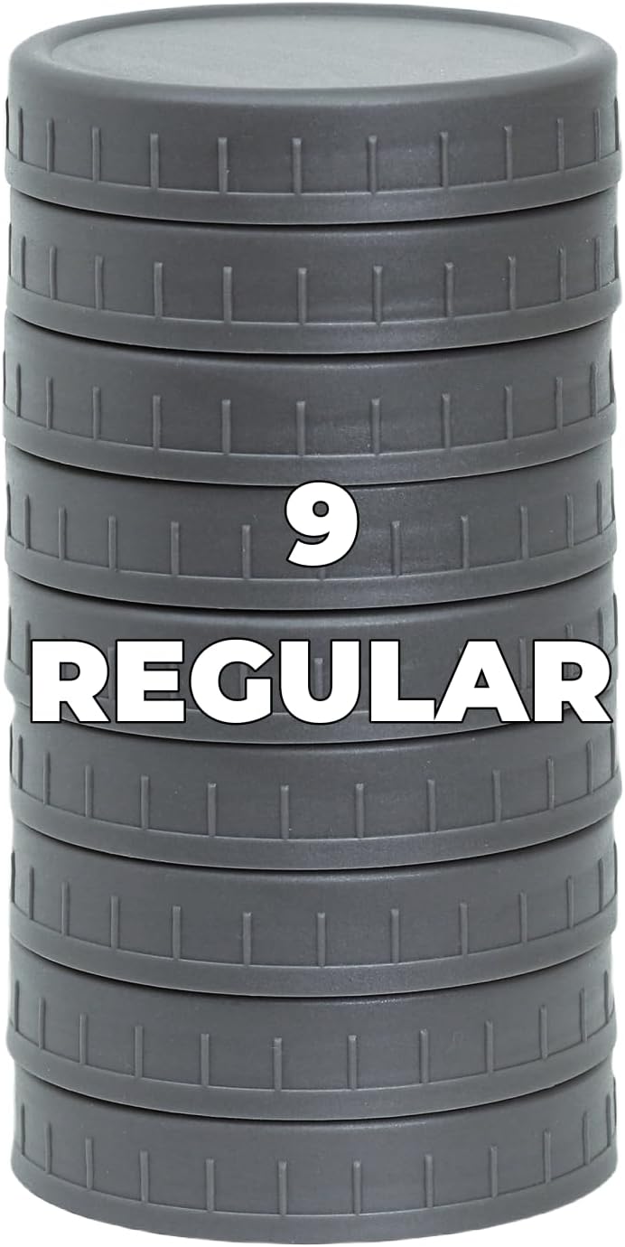 Bedgeta 9 Regular Mouth Mason Jar Lids with Silicone Ring,Thickened Leak-proof Lids Fit Ball,Kerr and More, 9 Gray Plastic, (Gray) - Image 1