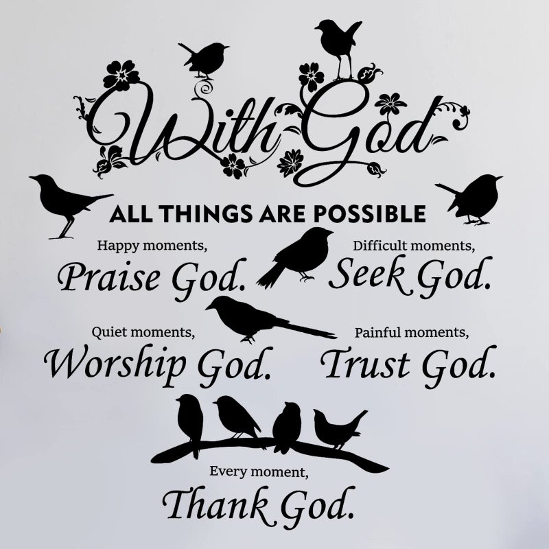 2 Pieces Bible Verse Wall Decal Scripture Quote Sticker With God Things Are Possible Vinyl Christian Praise God DIY Inspirational Sayings Wall Art for Home Bedroom Decor
