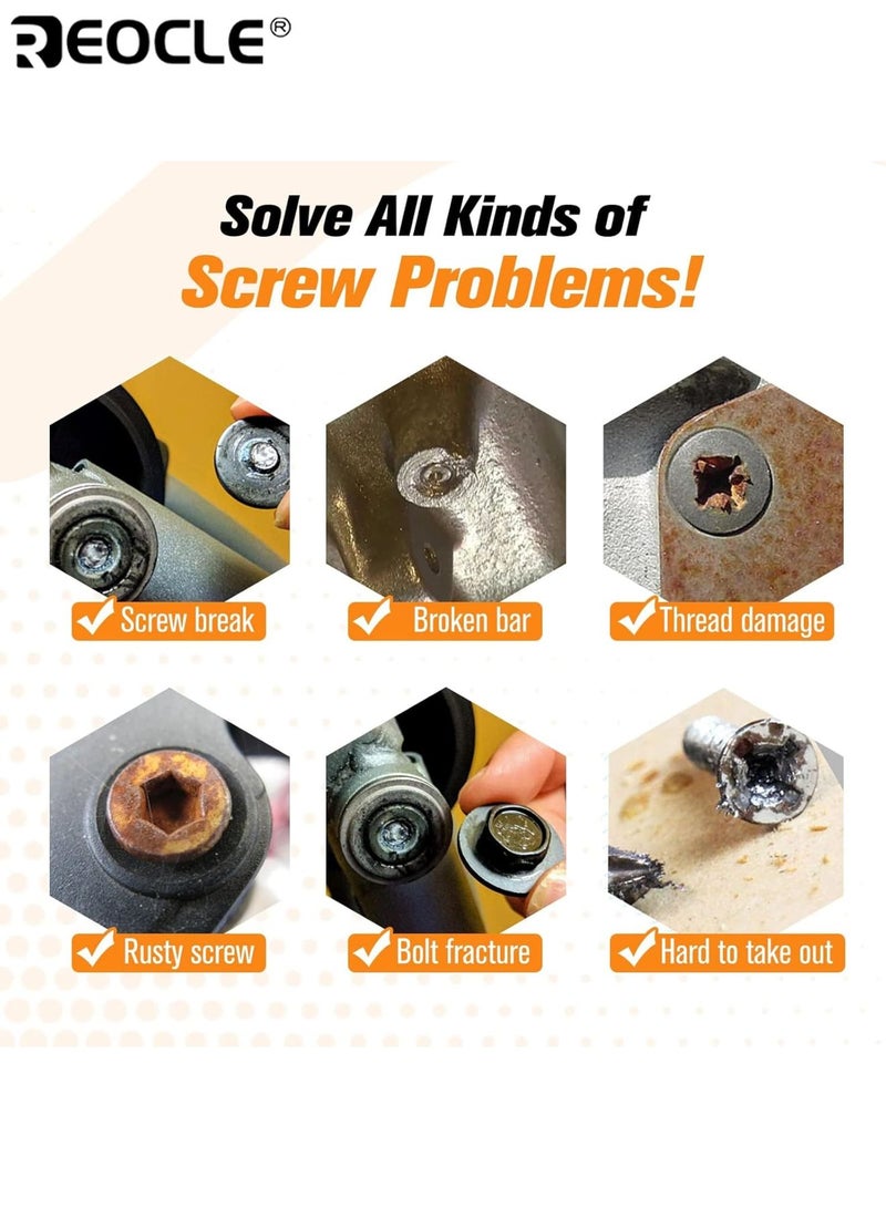 REOCLE 22PCS Damaged Screw Extractor Set Easy Out Stripped Screw Extractor Kit All Purpose HSS Broken Screw Remover with Magnetic Extension Bit Holder and Socket Adapter for DIY Home and Auto Repair - Image 4