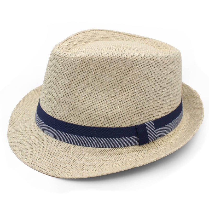 LIDHAY Short Brim Panama Hat Straw Fedora Hats for Men Women Summer Derby Trilby Hats Beach Sun Hat, Khaki, One size - Image 1