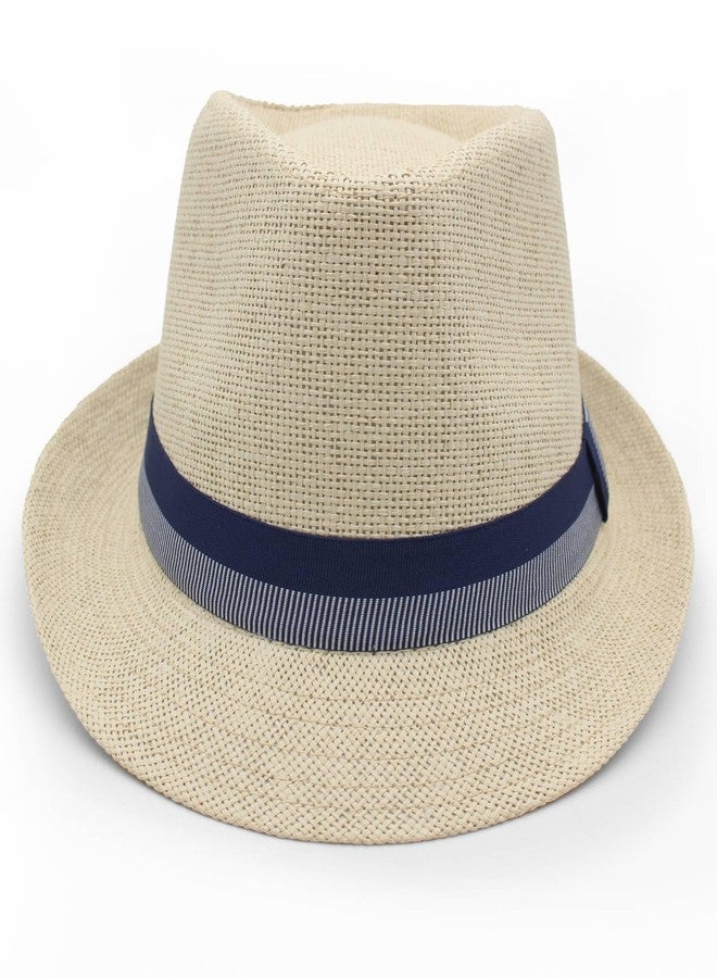 LIDHAY Short Brim Panama Hat Straw Fedora Hats for Men Women Summer Derby Trilby Hats Beach Sun Hat, Khaki, One size - Image 2