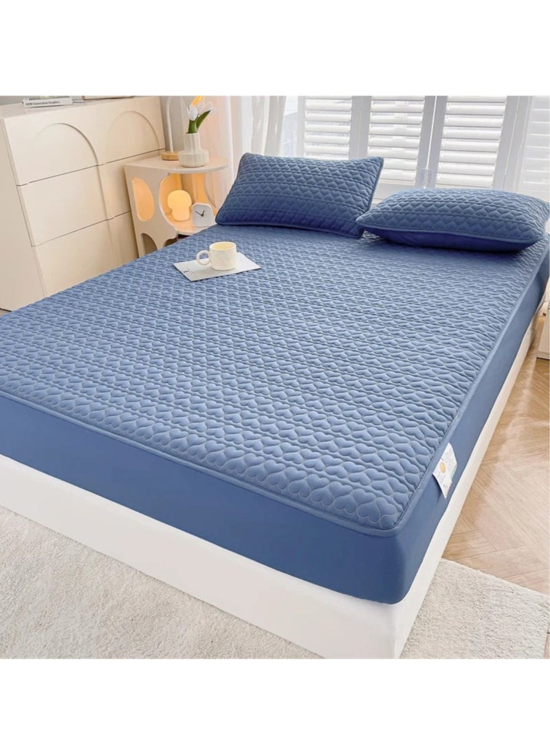 Huitich Waterproof Fitted Bedding Topper Set 200 x 200 CM  - Blue Protect Your Mattress and Pillows Includes 2 Pillowcases  - Image 1