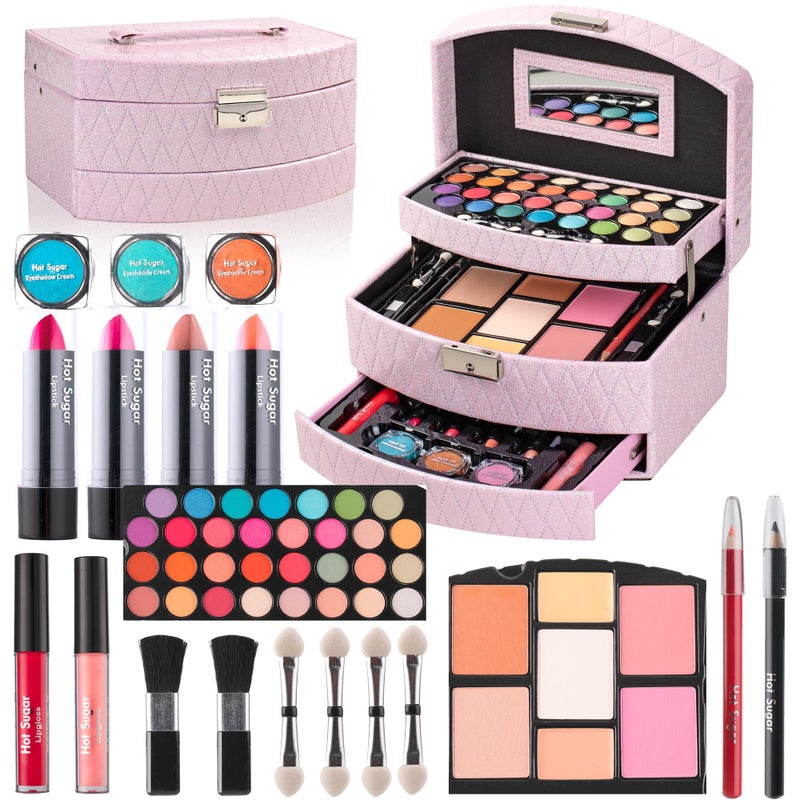 Hot Sugar Girls Makeup Kit for Birthday Gift, All in One Beginner Makeup Kit for Women Full Kit, Christmas Makeup Set for Teens 10 12 13 16 Includes Real Cosmetics and Makeup Tools (PINK) - Image 1
