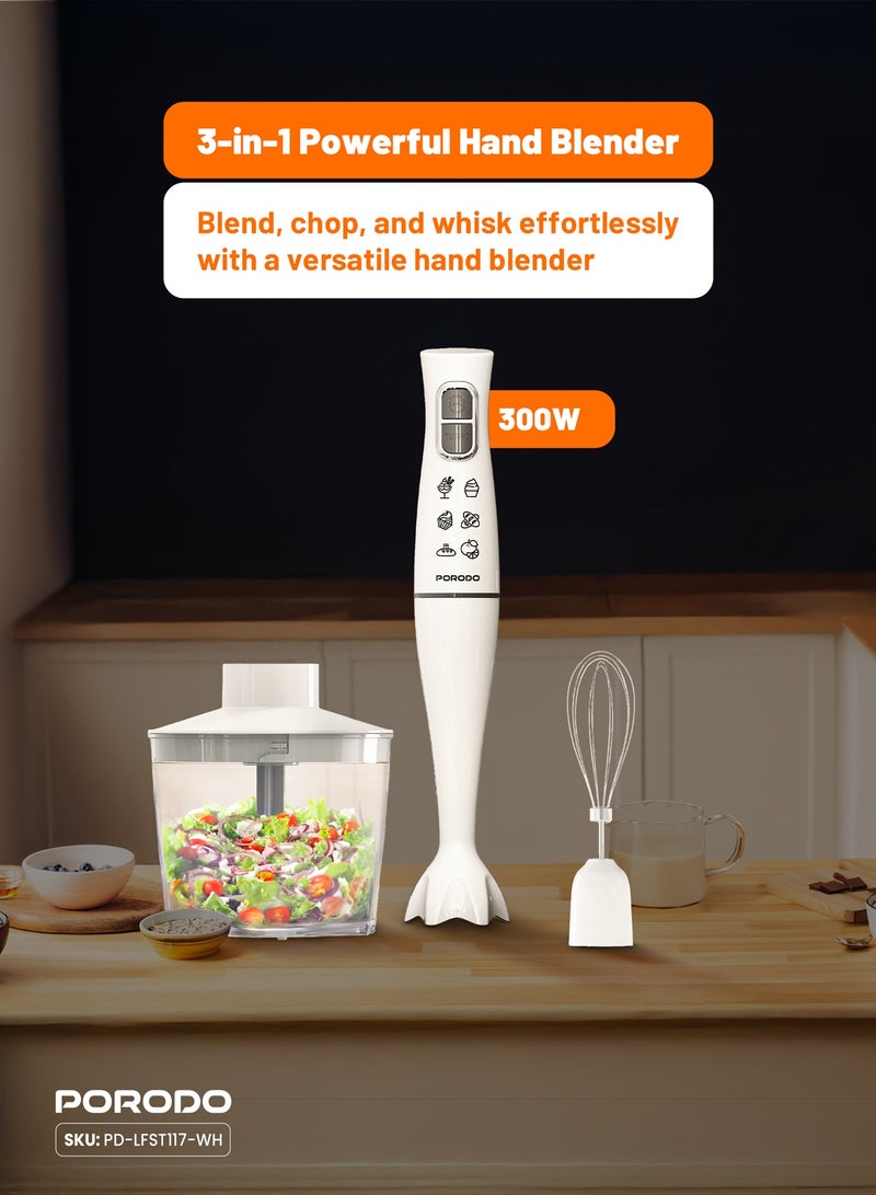 بورودو خلاط يدوي قوي ومفرمة طعام وخفاقة 300 واط / معالج طعام موفر للطاقة / خلاط متين وصغير الحجم / خفاقة مقاومة للرذاذ - أبيض - Image 2
