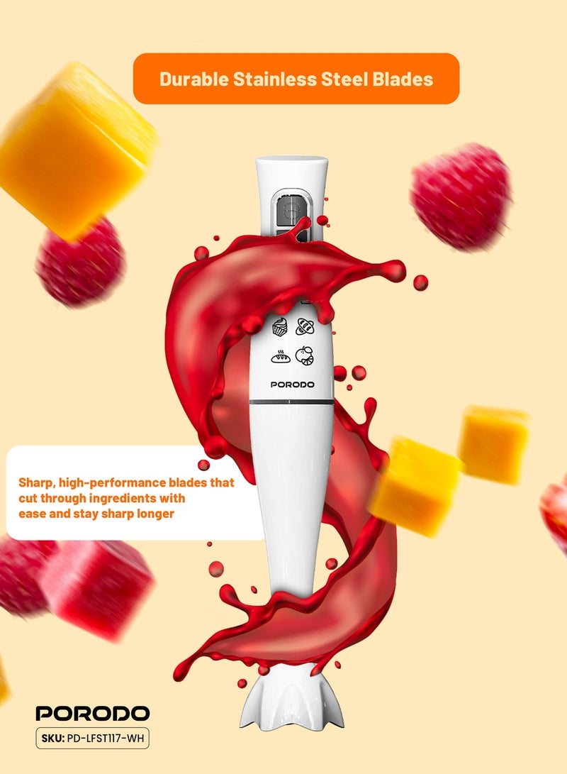 بورودو خلاط يدوي قوي ومفرمة طعام وخفاقة 300 واط / معالج طعام موفر للطاقة / خلاط متين وصغير الحجم / خفاقة مقاومة للرذاذ - أبيض - Image 5