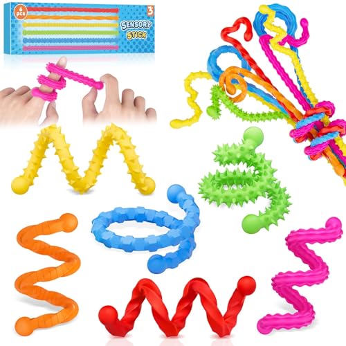 Fasray 6 Pcs Fidget Toys Sensory Sticks for Kids Adults Silicone Textured Fidget Stick for Stress Anxiety Autistic ADHD Easter Basket Stuffer for Kids Classroom Quiet Fidgets for Calm Down Travel Airplane - Image 1