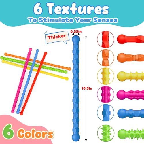Fasray 6 Pcs Fidget Toys Sensory Sticks for Kids Adults Silicone Textured Fidget Stick for Stress Anxiety Autistic ADHD Easter Basket Stuffer for Kids Classroom Quiet Fidgets for Calm Down Travel Airplane - Image 5