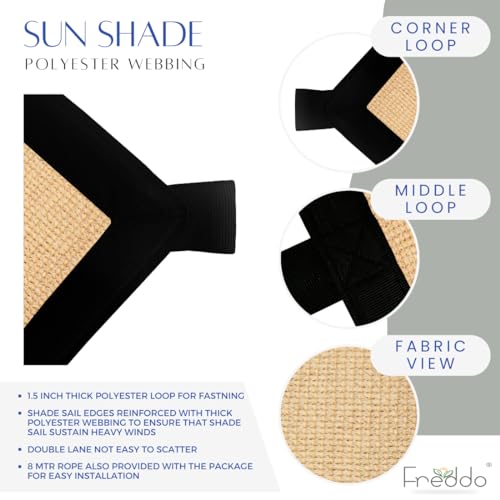 FREDDO HDPE Fabric Polyester Webbing Sun Shade Sails 85-90% Protection from Sun & UV Rays Ideal for Car Parking, Outdoor Garden, Balcony, Patio, Beige Color, 9.5 ft x 4 ft, Pack of 1 Piece - Image 2