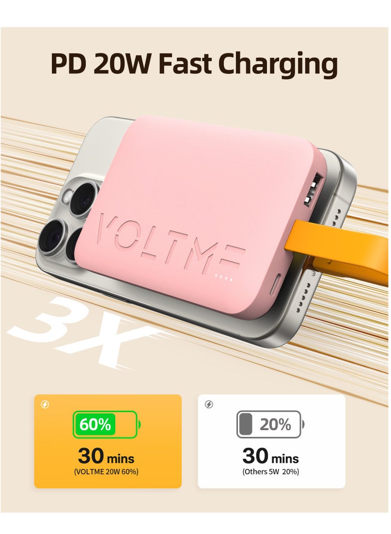 فولتمي بطارية شحن متنقلة بسرعة USB-C سعة ١٠٠٠٠mAh، ٢٢.٥W PD، حزمة بطارية فائقة النحافة مع كابل Type-C مدمج، ٣ منافذ إخراج، متوافقة مع آيفون ١٦/١٥/١٤/١٣/١٢، سامسونج S٢٥/S٢٤/S٢٣/S٢٢، آيباد برو/آير، آيربودز، أجهزة أندرويد، شاحن محمول خفيف الوزن، مناسب للسفر - باللون الوردي - Image 3