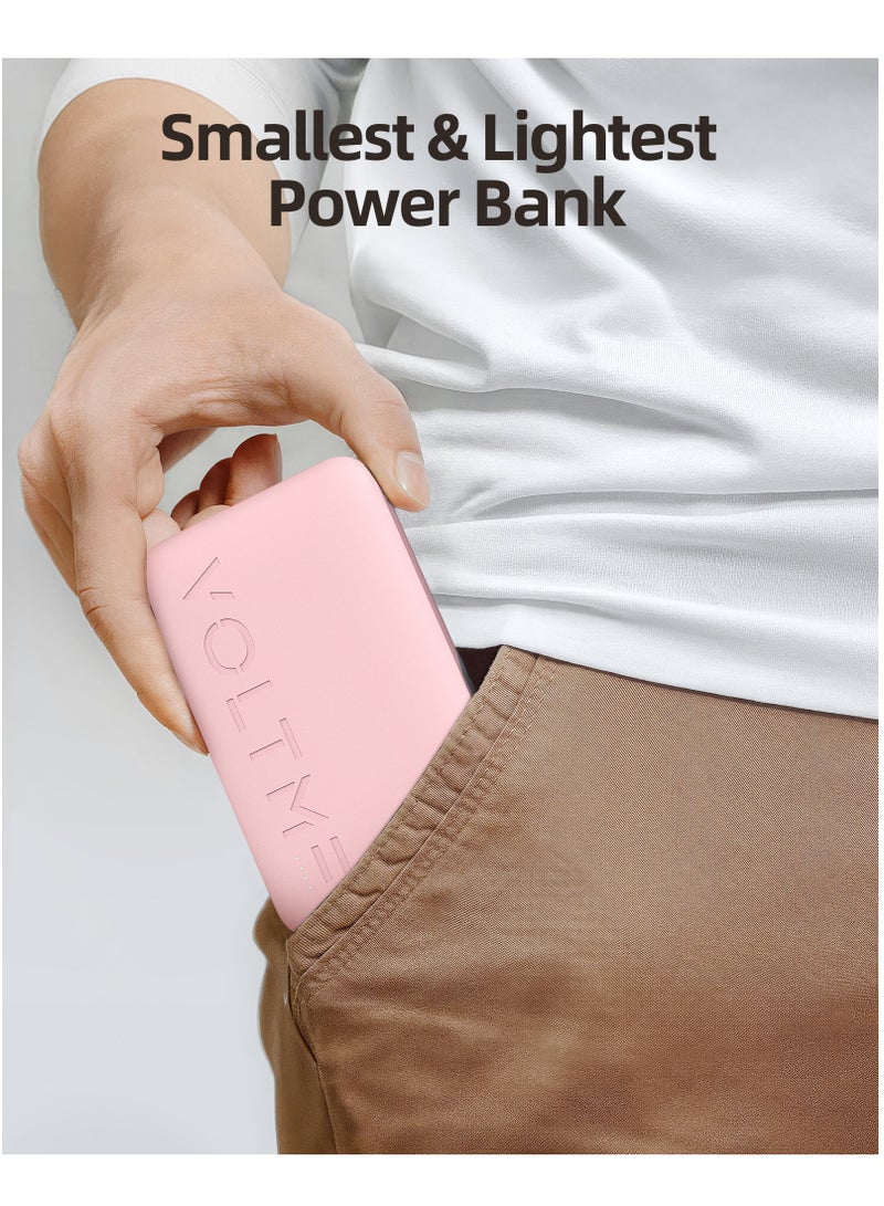 فولتمي بطارية شحن متنقلة بسرعة USB-C سعة ١٠٠٠٠mAh، ٢٢.٥W PD، حزمة بطارية فائقة النحافة مع كابل Type-C مدمج، ٣ منافذ إخراج، متوافقة مع آيفون ١٦/١٥/١٤/١٣/١٢، سامسونج S٢٥/S٢٤/S٢٣/S٢٢، آيباد برو/آير، آيربودز، أجهزة أندرويد، شاحن محمول خفيف الوزن، مناسب للسفر - باللون الوردي - Image 5