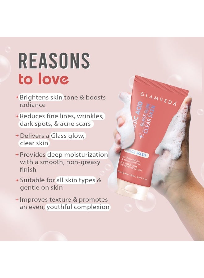 Glamveda 2% Kojic Acid Face Wash 150ml | With Niacinamide & Alpha Arbutin | Reduces Dark Spots, Pigmentation, Uneven Tone & Tan Removal | Cleanses & Skin Brightening | For Women & Men | All Skin Type - Image 5