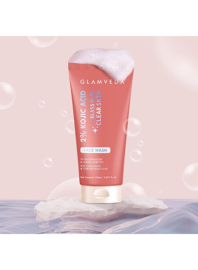 Glamveda 2% Kojic Acid Face Wash 150ml | With Niacinamide & Alpha Arbutin | Reduces Dark Spots, Pigmentation, Uneven Tone & Tan Removal | Cleanses & Skin Brightening | For Women & Men | All Skin Type - Image 1