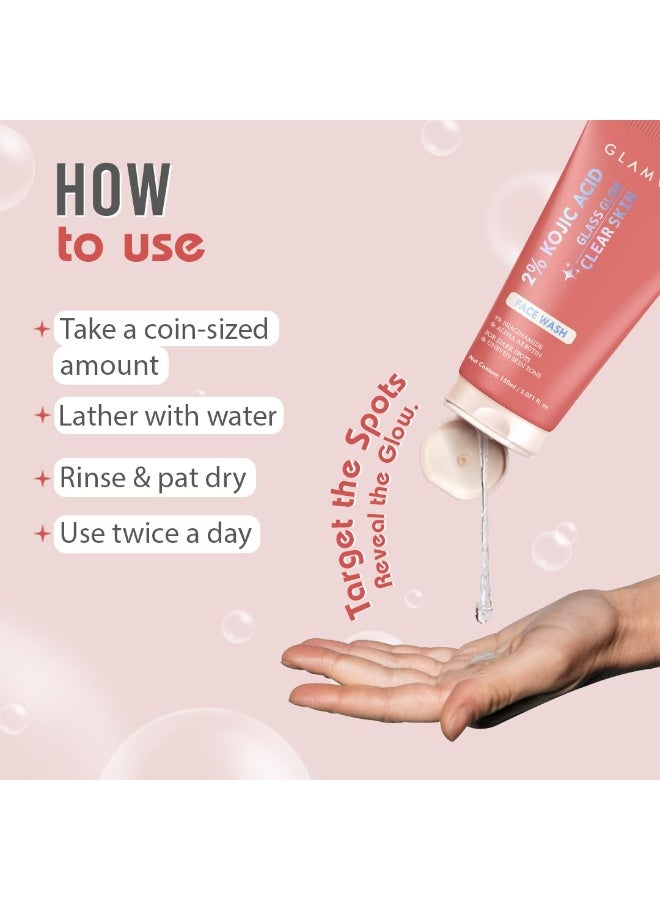 Glamveda 2% Kojic Acid Face Wash 150ml | With Niacinamide & Alpha Arbutin | Reduces Dark Spots, Pigmentation, Uneven Tone & Tan Removal | Cleanses & Skin Brightening | For Women & Men | All Skin Type - Image 4