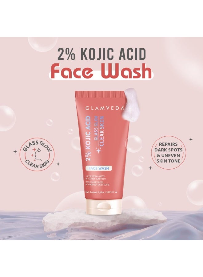 Glamveda 2% Kojic Acid Face Wash 150ml | With Niacinamide & Alpha Arbutin | Reduces Dark Spots, Pigmentation, Uneven Tone & Tan Removal | Cleanses & Skin Brightening | For Women & Men | All Skin Type - Image 3
