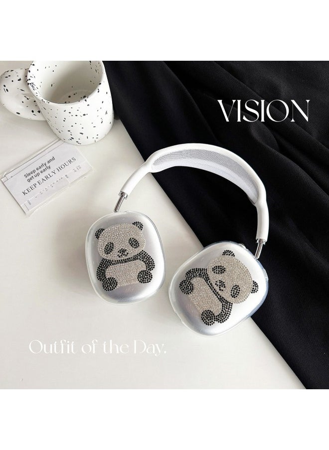 Generic - Cute Panda Airpods Max Protective Case Head-mounted Bluetooth Earphone Case Flash Drill Decorative Accessories Suitable-Color:Panda Pair-Applicable Model:airpods Max - Image 1
