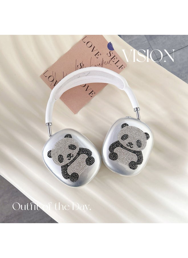 Generic - Cute Panda Airpods Max Protective Case Head-mounted Bluetooth Earphone Case Flash Drill Decorative Accessories Suitable-Color:Panda Pair-Applicable Model:airpods Max - Image 1