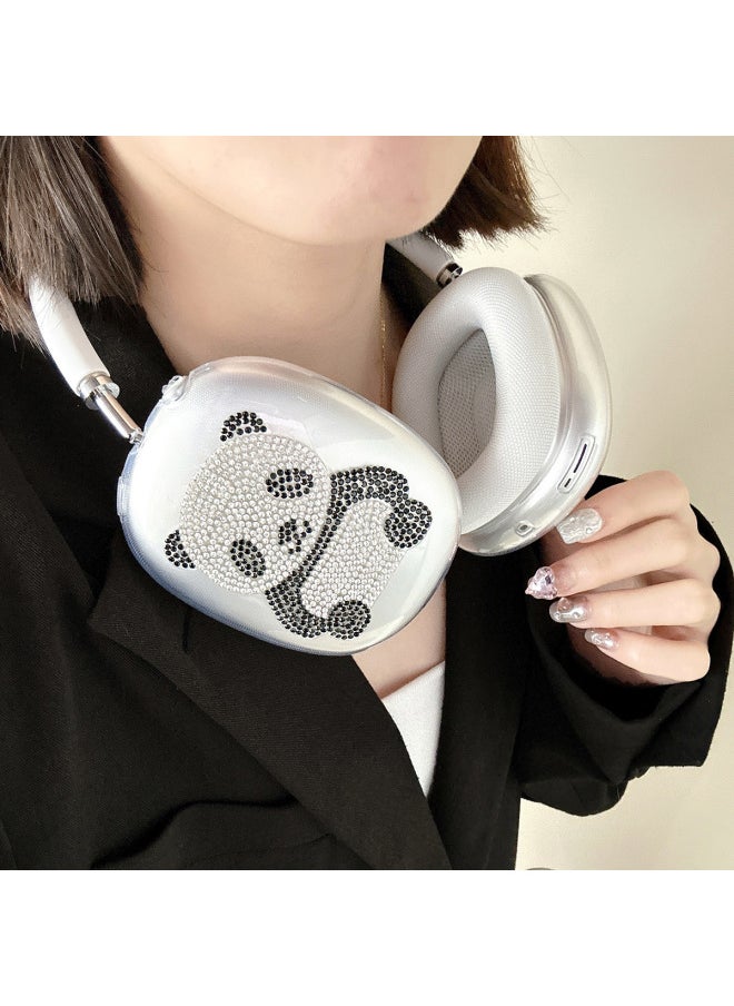 Generic - Cute Panda Airpods Max Protective Case Head-mounted Bluetooth Earphone Case Flash Drill Decorative Accessories Suitable-Color:Panda Pair-Applicable Model:airpods Max - Image 1