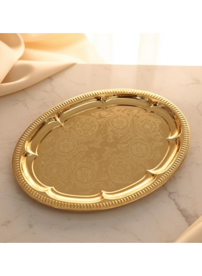 AKDC Edelolanz Gold Oval Shape Steel Tray 30×23 cm – Luxury Golden Finish Tray, Sleek Design, Great for Stylish Home Décor - Image 2