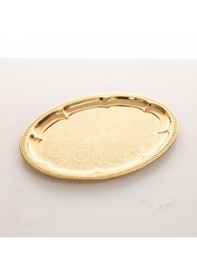 AKDC Edelolanz Gold Oval Shape Steel Tray 30×23 cm – Luxury Golden Finish Tray, Sleek Design, Great for Stylish Home Décor - Image 1