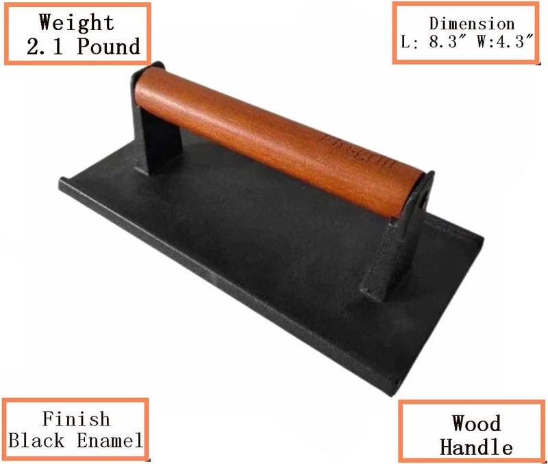 Firsgrill Burger Press 6.6" Round Heavy-Duty Cast Iron Smash Meat Steak with Wood Handle for Blackstone Weber Treager Griddle Grills (YPX) (6.5" Round & 4.3X8.3 Rectangle) - Image 5