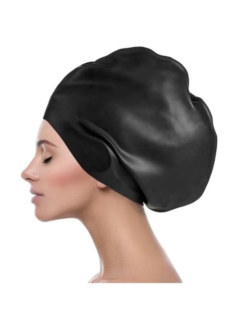Generic Oversize Swimming Cap Large Long Hair Swim Cap with Extra Room for Women Long Thick Hair, Adult Waterproof Swim Hats Bathing Caps to Keep Hair Dry Black 30*29.5*22CM - Image 1