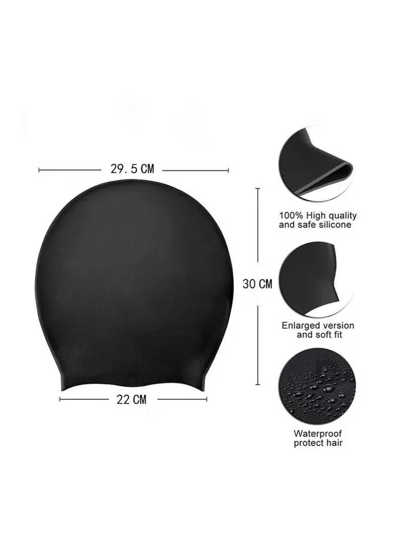 Generic Oversize Swimming Cap Large Long Hair Swim Cap with Extra Room for Women Long Thick Hair, Adult Waterproof Swim Hats Bathing Caps to Keep Hair Dry Black 30*29.5*22CM - Image 2