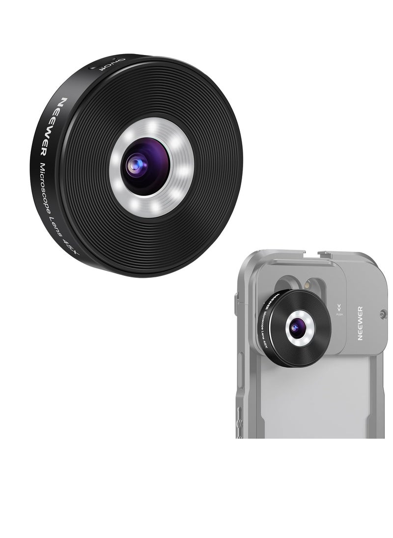 Excefore - 45 X Phone Microscope Only for 17mm Thread Backplate, with iPhone Samsung Cage with 17mm Lens Adapter, Rechargeable Close Up Zoom Lens with 50mAh Battery,  LED Light, Type C Cable - Image 1