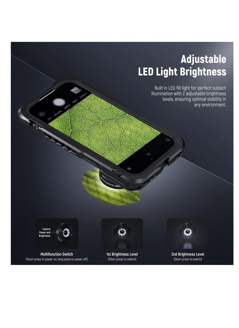 Excefore - 45 X Phone Microscope Only for 17mm Thread Backplate, with iPhone Samsung Cage with 17mm Lens Adapter, Rechargeable Close Up Zoom Lens with 50mAh Battery,  LED Light, Type C Cable - Image 1