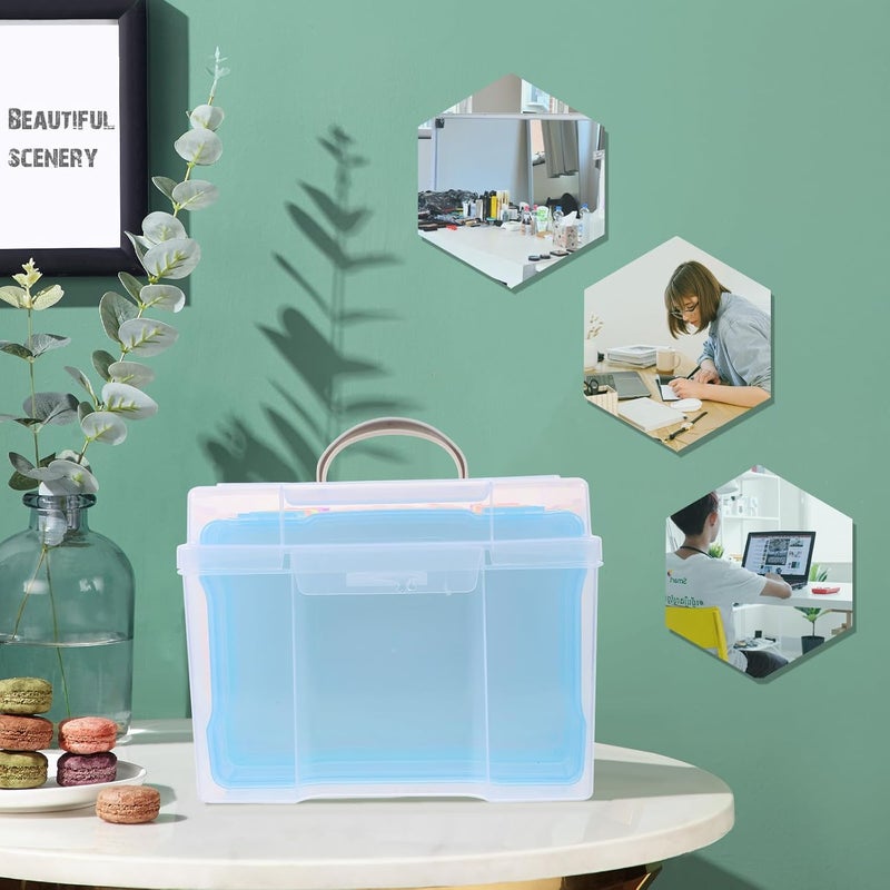 Dust proof Veemoon Multi-functional 5x7 Photo Storage Box Organizer with Handle Household Photo Case and Card Holder Portable for Home and Travel Foldable - Image 4