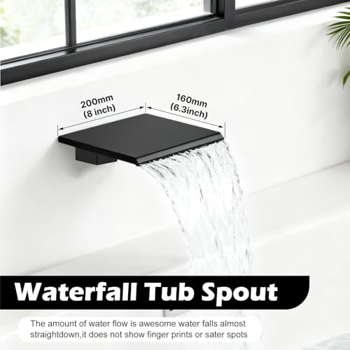 Midanya Shower System with Tub Spout,Bathtub Shower Faucet Set with Square Rainfall Head and Handheld Sprayer Wall Mount Tub Faucet Set with Valve and Trim Kit,10 Inch Matte Black - Image 3