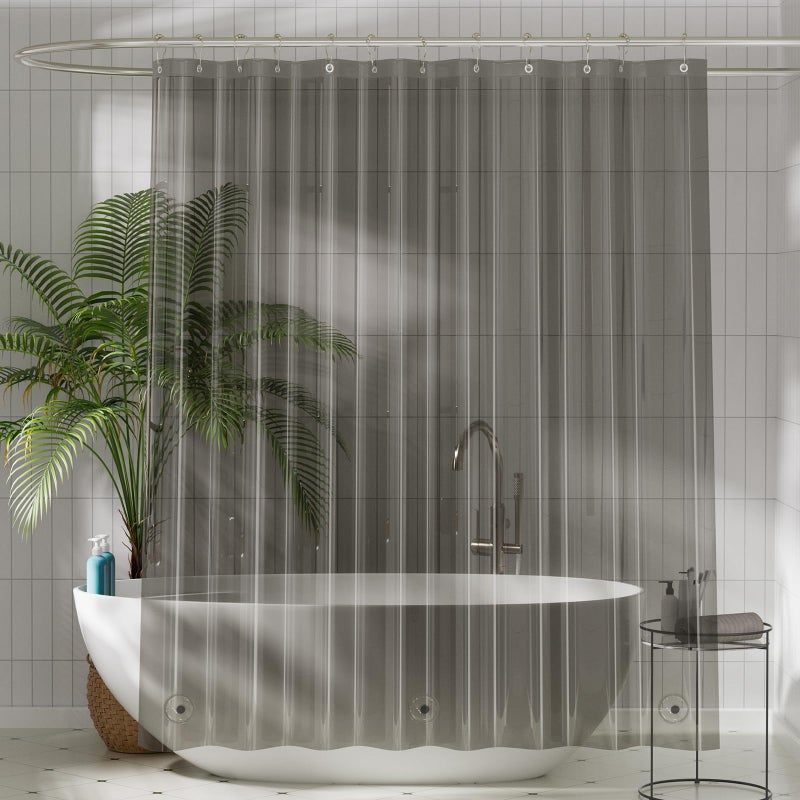 Titanker Shower Curtain Liner, Plastic Shower Liner PEVA 72 x 72 Lightweight Waterproof Shower Curtains for Bathroom with Magnets and Rustproof Grommets, Clear Black - Image 1