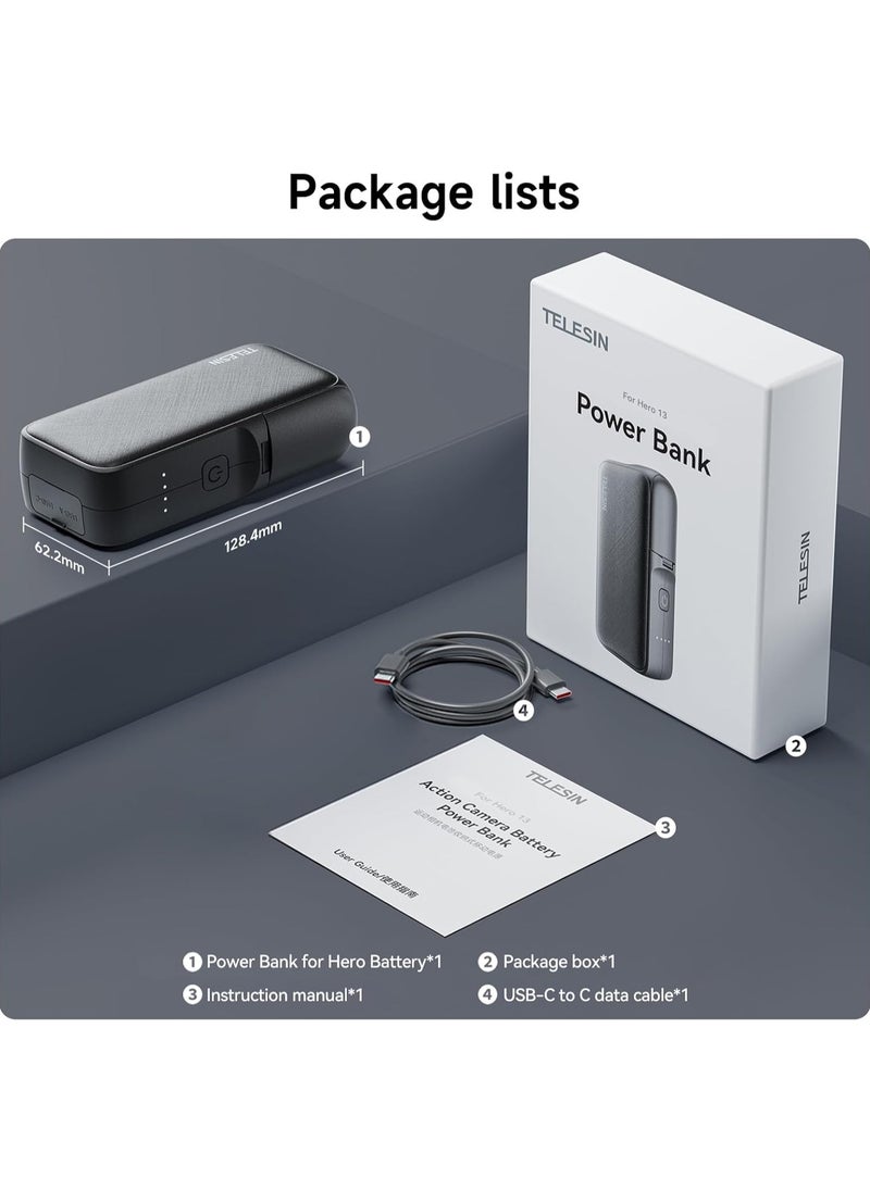 تيليسن شاحن طاقة من TELESIN لكاميرا GoPro HERO13 Black | صندوق شحن سريع محمول بسعة 10000 مللي أمبير لبطارية GoPro 13  - Image 3