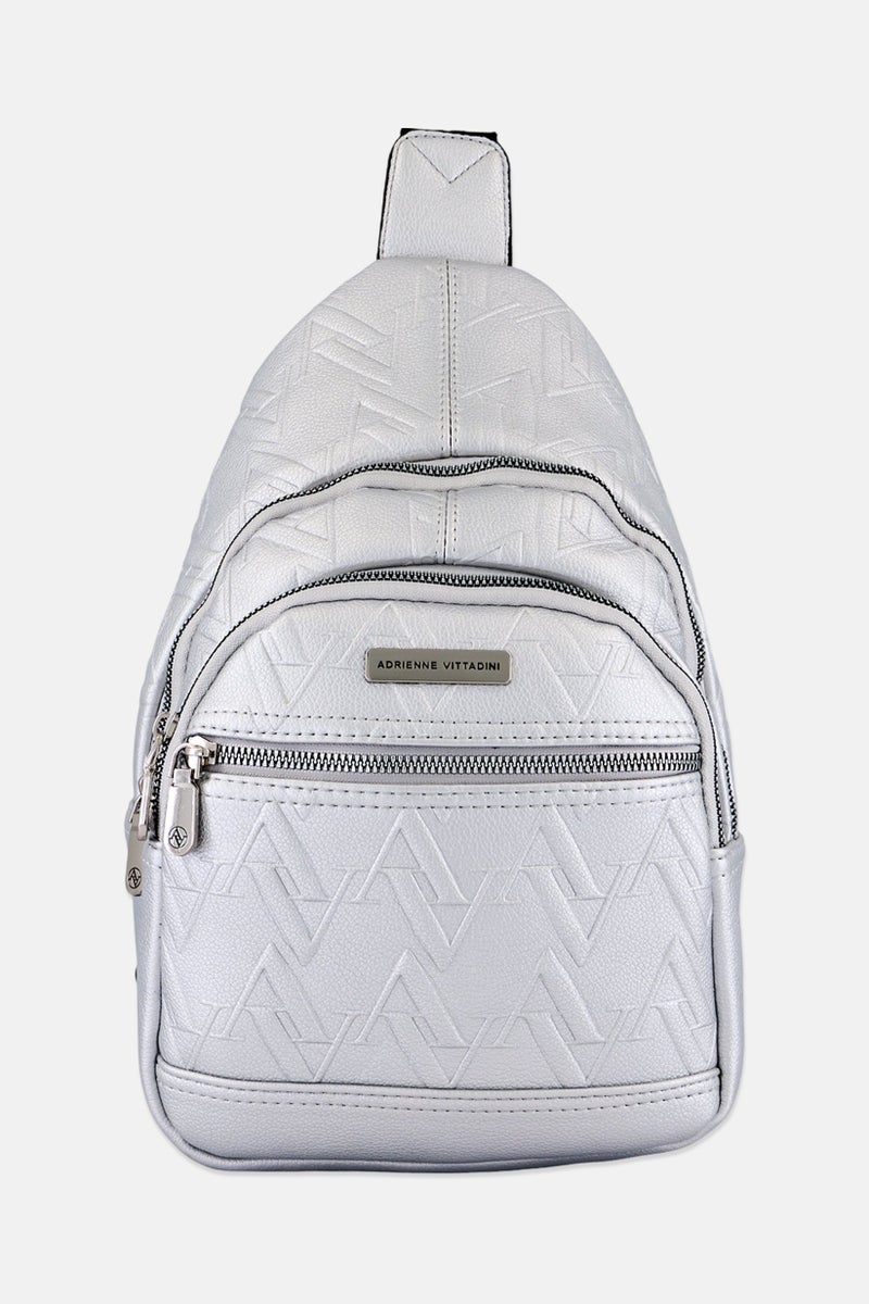 ADRIENNE VITTADINI Women Hardware Logo Sling Bag, Silver - Image 1