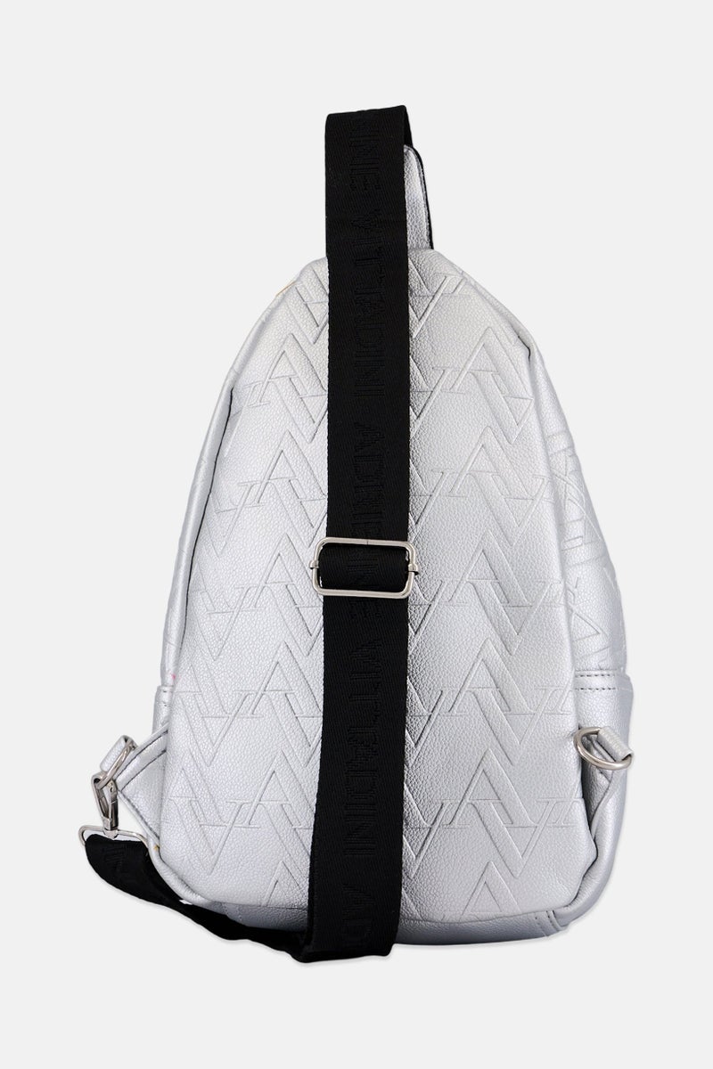 ADRIENNE VITTADINI Women Hardware Logo Sling Bag, Silver - Image 2