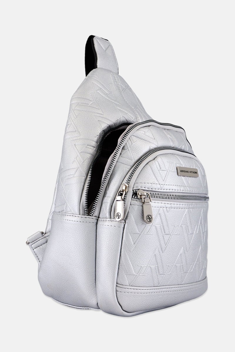 ADRIENNE VITTADINI Women Hardware Logo Sling Bag, Silver - Image 3