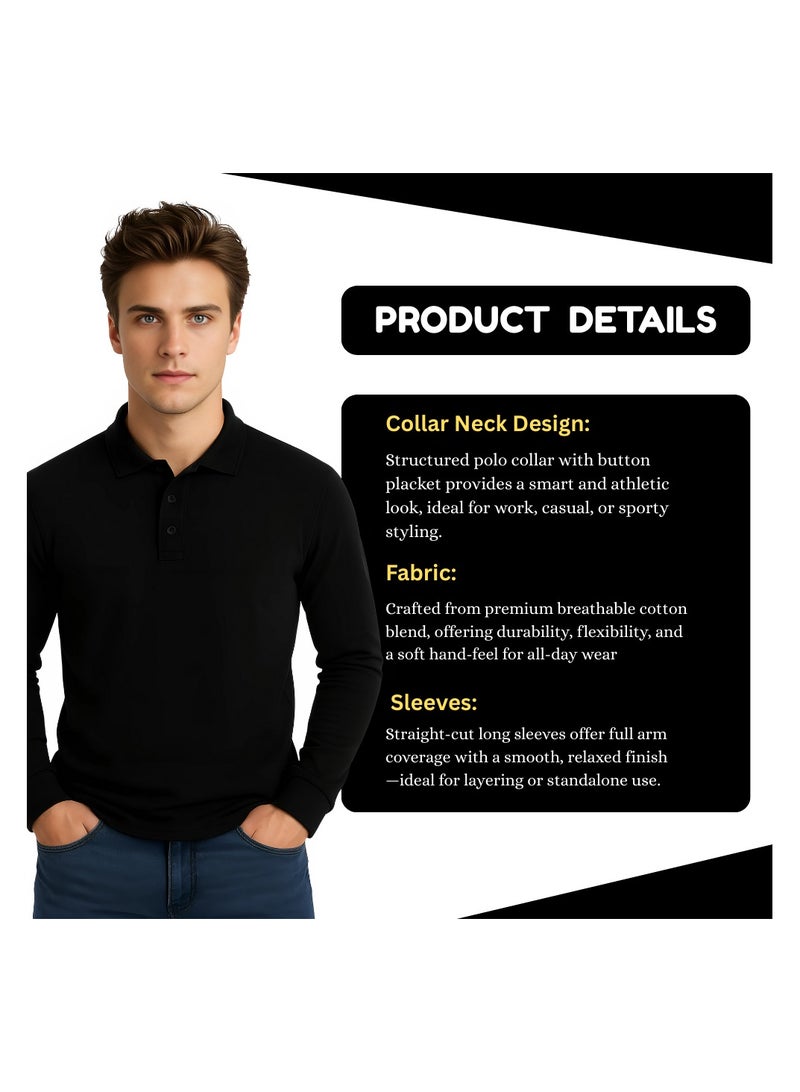 PRINTSHOP4ME Basic Men's Polo Long Sleeve T-Shirt|Comfortable & Stylish Polo Shirt - Image 3