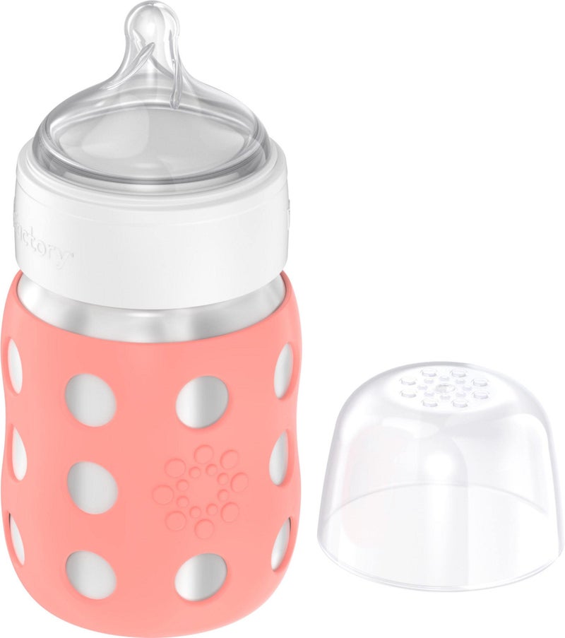 Lifefactory 8-Ounce Stainless-Steel Vacuum-Insulated Wide-Neck Baby Bottle with Stage 2 Nipple (3-6 Months) Cantaloupe (LS2211WCA4) - Image 1